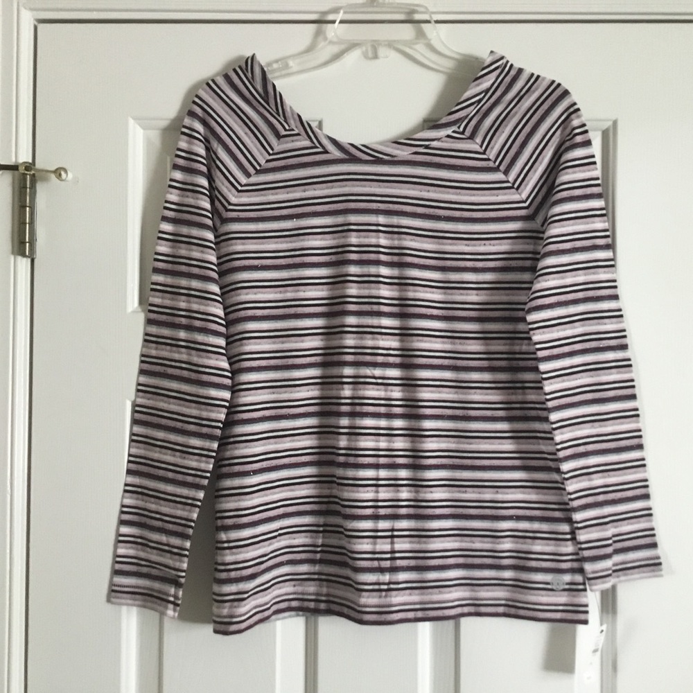 NWT TALBOTS burgundy black stripe knit tee PS SP